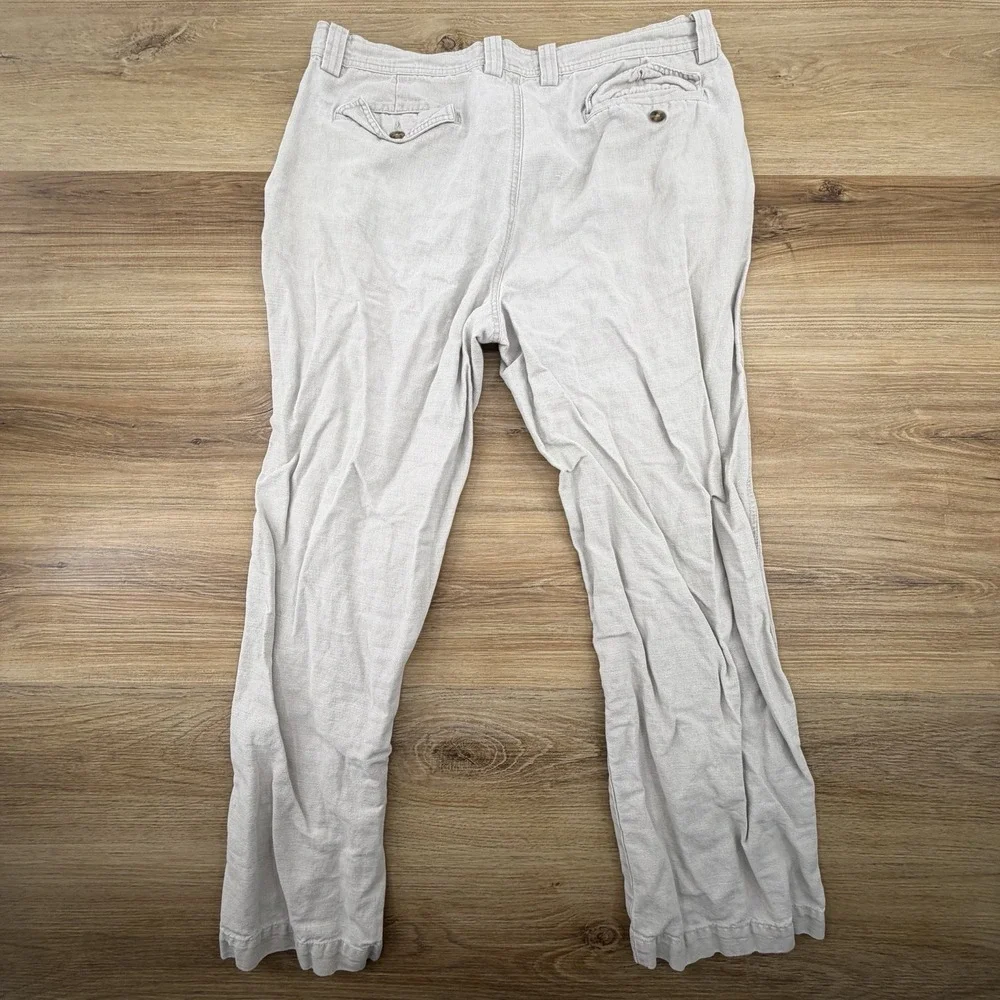 LL Bean Mens Linen Cotton Blend Pants 36x30 Cream Straight Leg 0 AVF2 Off White